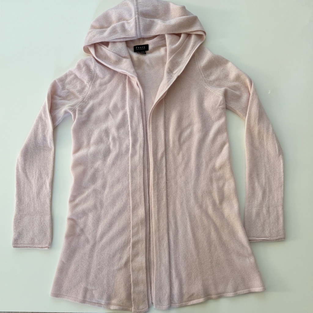 Forte Cashmere Soft Cream Hoodie Cardigan Size S | Euc